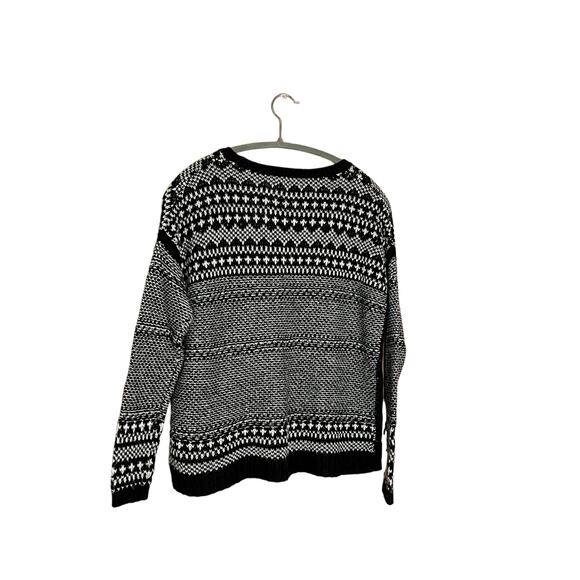 old navy women black white knit cotton jacquard sweater sz small crew neck - Picture 2 of 6